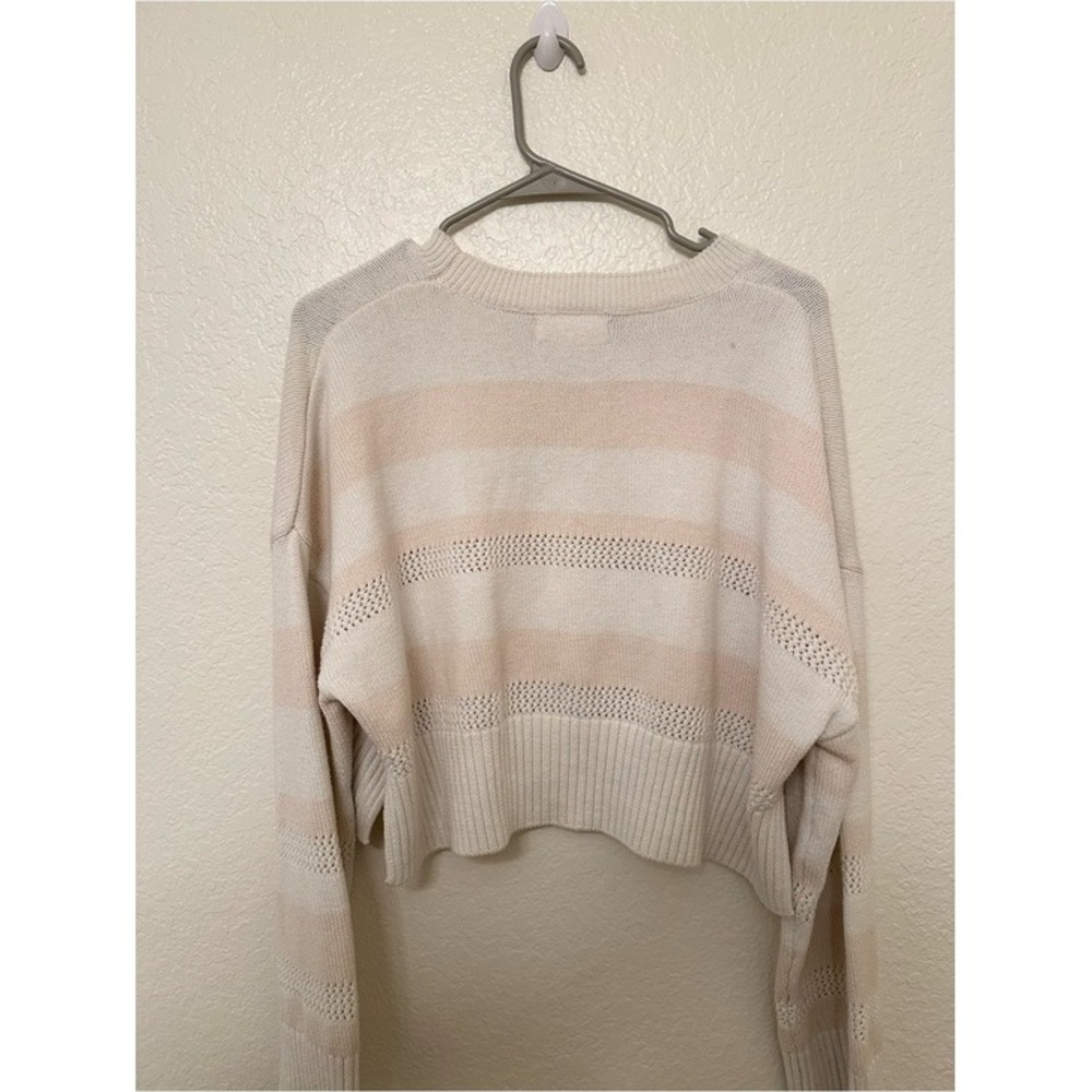 Happily Grey Striped Sweater Womens XL Cream Beige Excellent Pointelle Cropped - Picture 4 of 5